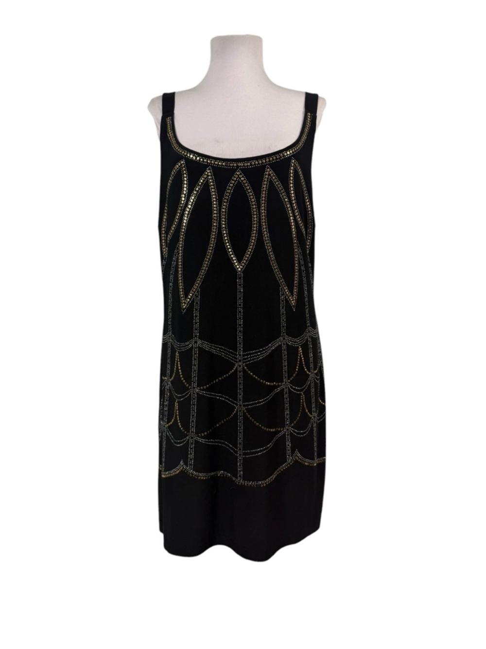 Bisou Bisou Size 16 Mini Dress Art Deco Black Sequins Stretch Cocktail Flapper